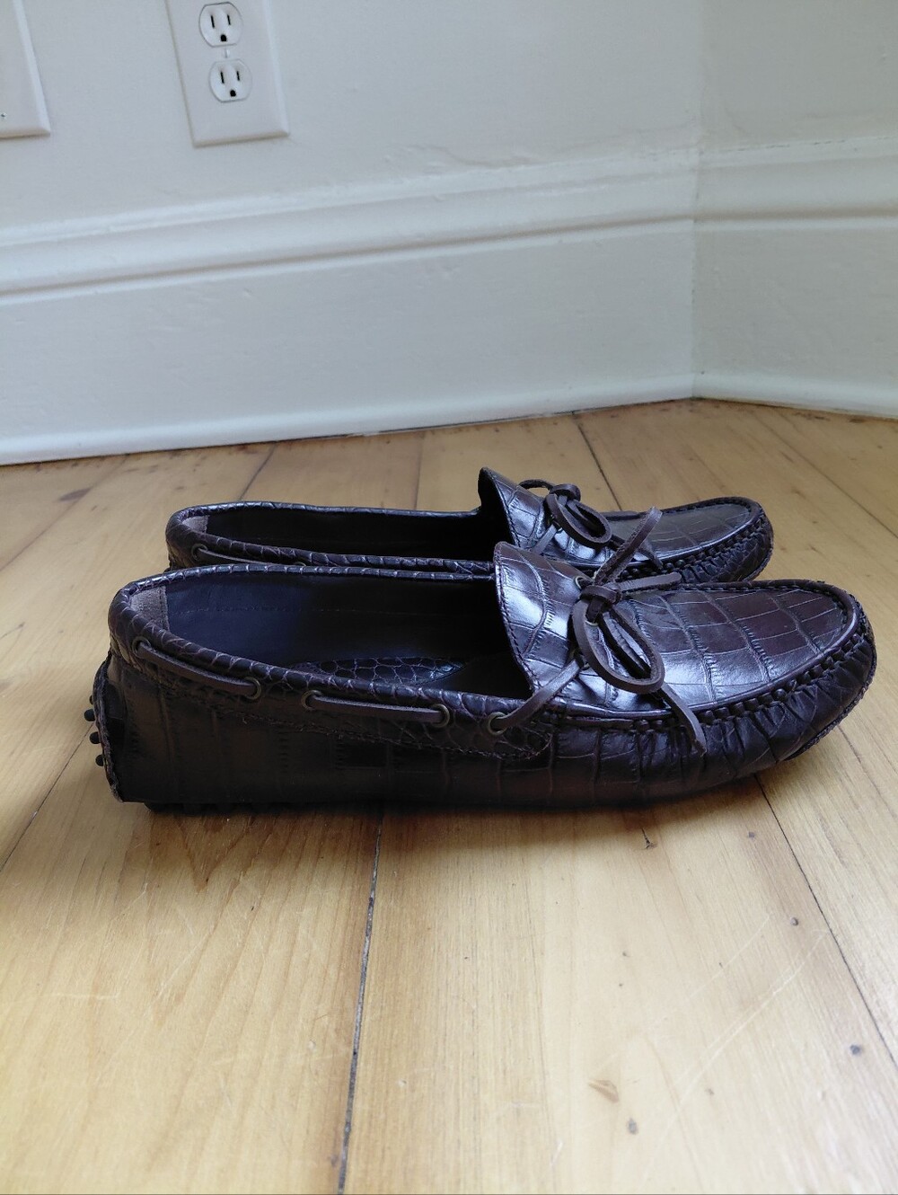 Cole Haan Dark Brown Croc-Embossed Loafers Driving Mocs Mens Size 9